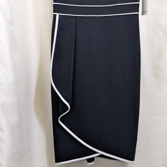 Calvin Klein Black Knee-Length Sheath Dress with White Piping - Sz 2 - NWT - Picture 3 of 7